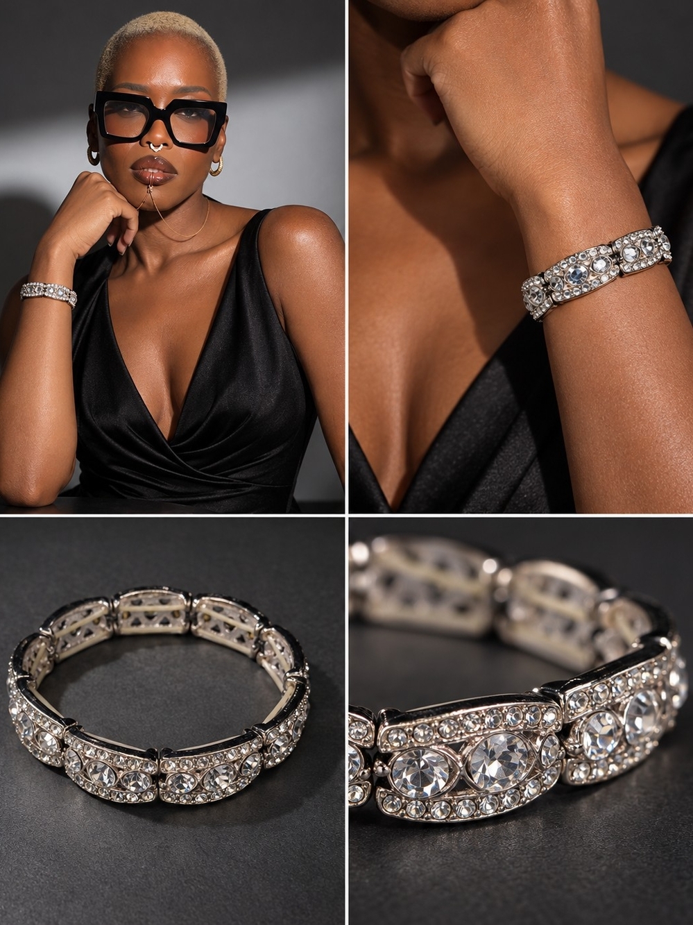 Elegant Crystal Stretch Bracelet - Silver Crystal